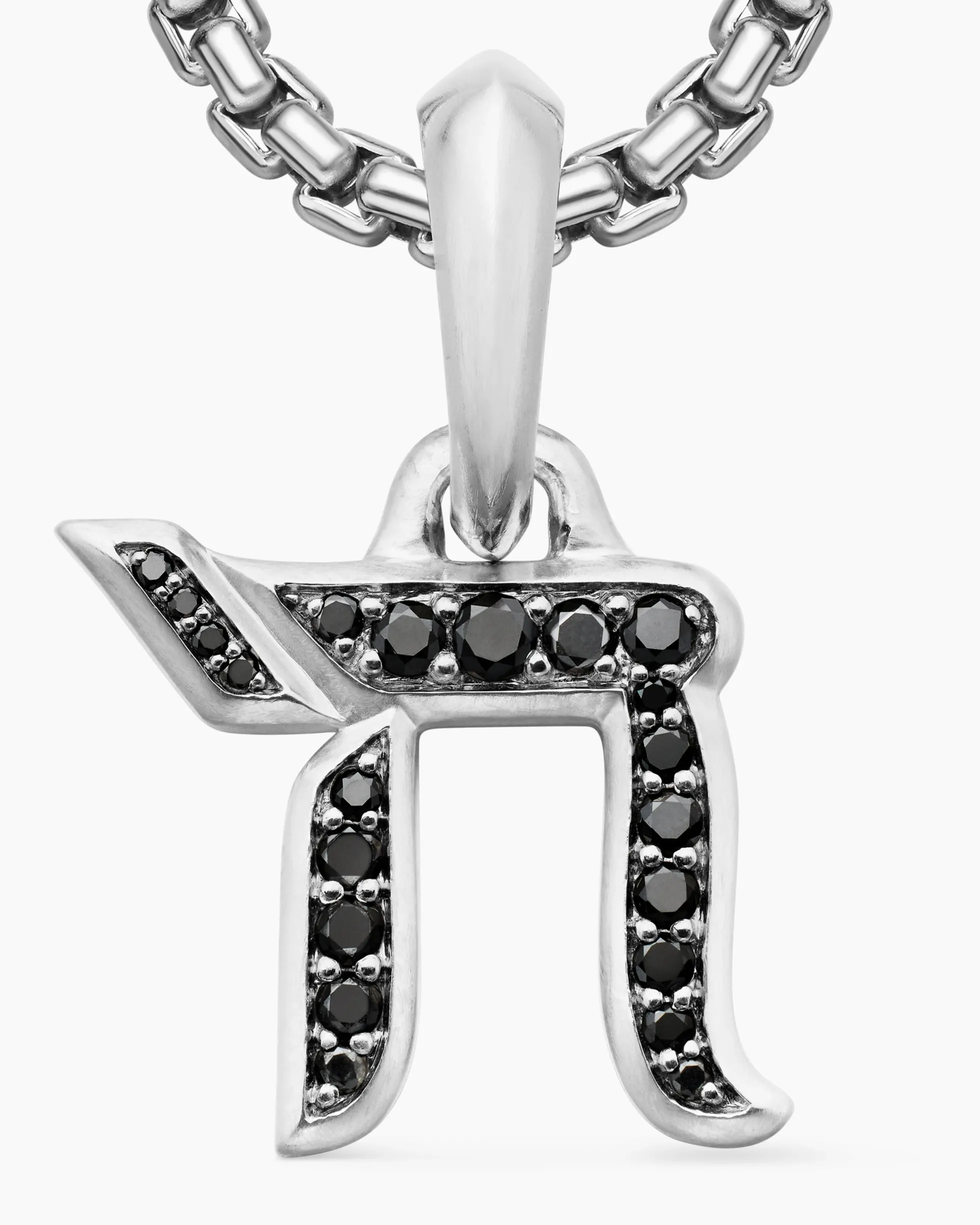 Chai Amulet Sterling Silver with Black Diamonds, 17mm