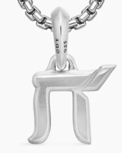Chai Amulet Sterling Silver with Black Diamonds, 17mm