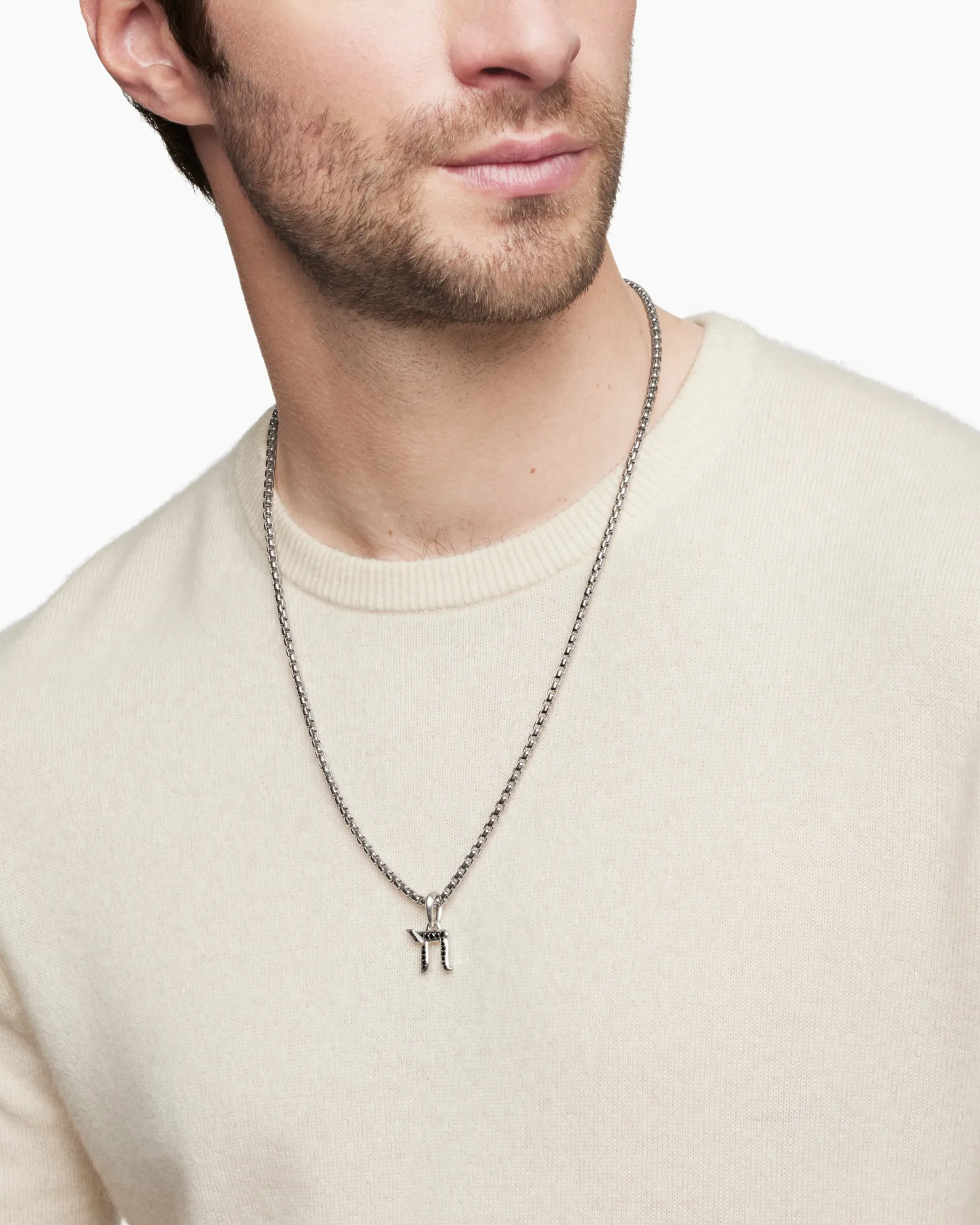 Chai Amulet Sterling Silver with Black Diamonds, 17mm