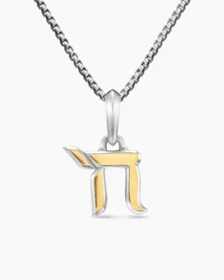 Chai Amulet Sterling Silver with 18K Yellow Gold, 17mm