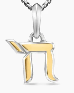 Chai Amulet Sterling Silver with 18K Yellow Gold, 17mm