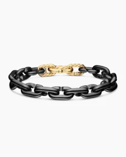 Chain Links Bracelet Black Titanium with 18K Yellow Gold, 10mm