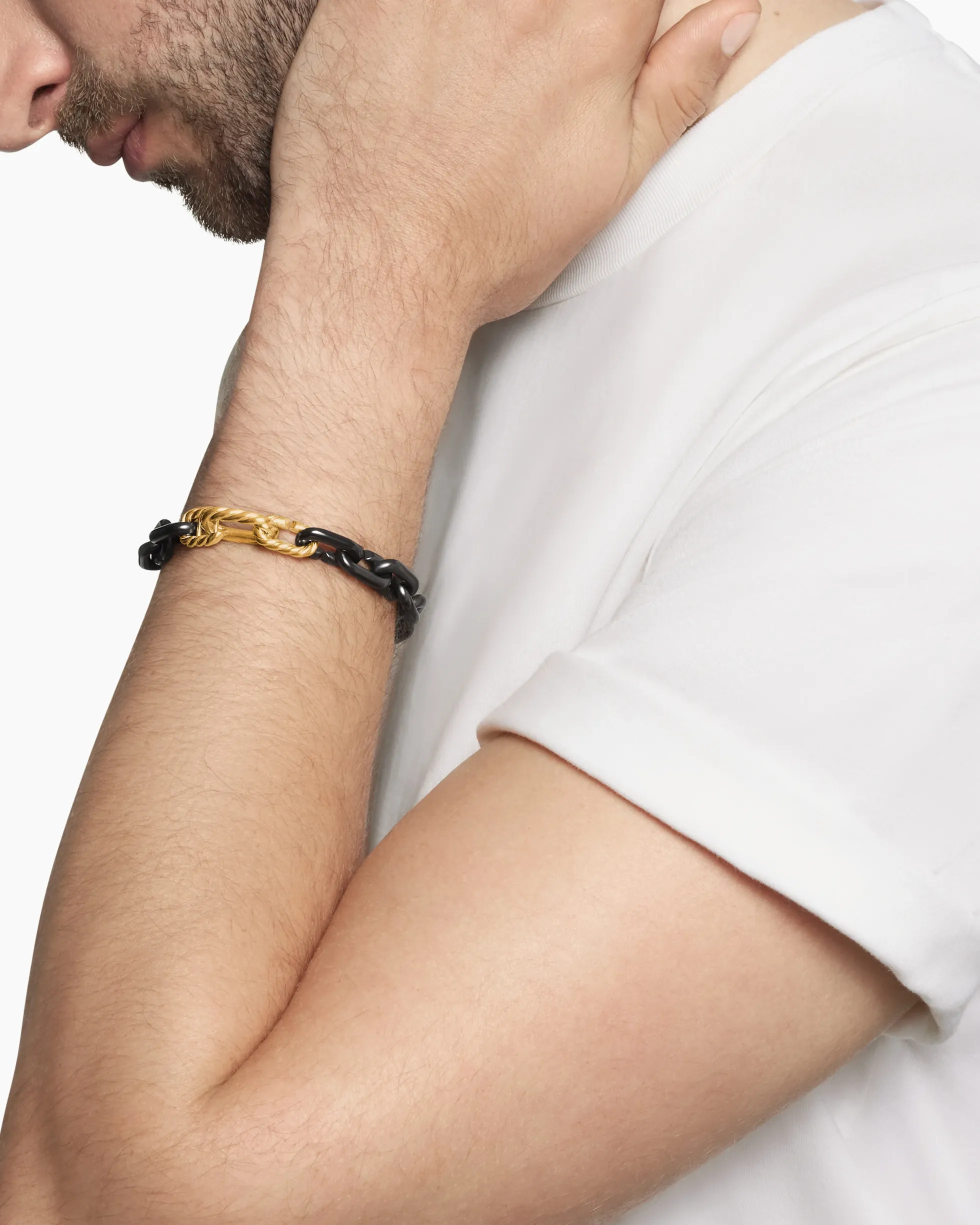 Chain Links Bracelet Black Titanium with 18K Yellow Gold, 10mm