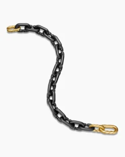 Chain Links Bracelet Black Titanium with 18K Yellow Gold, 10mm