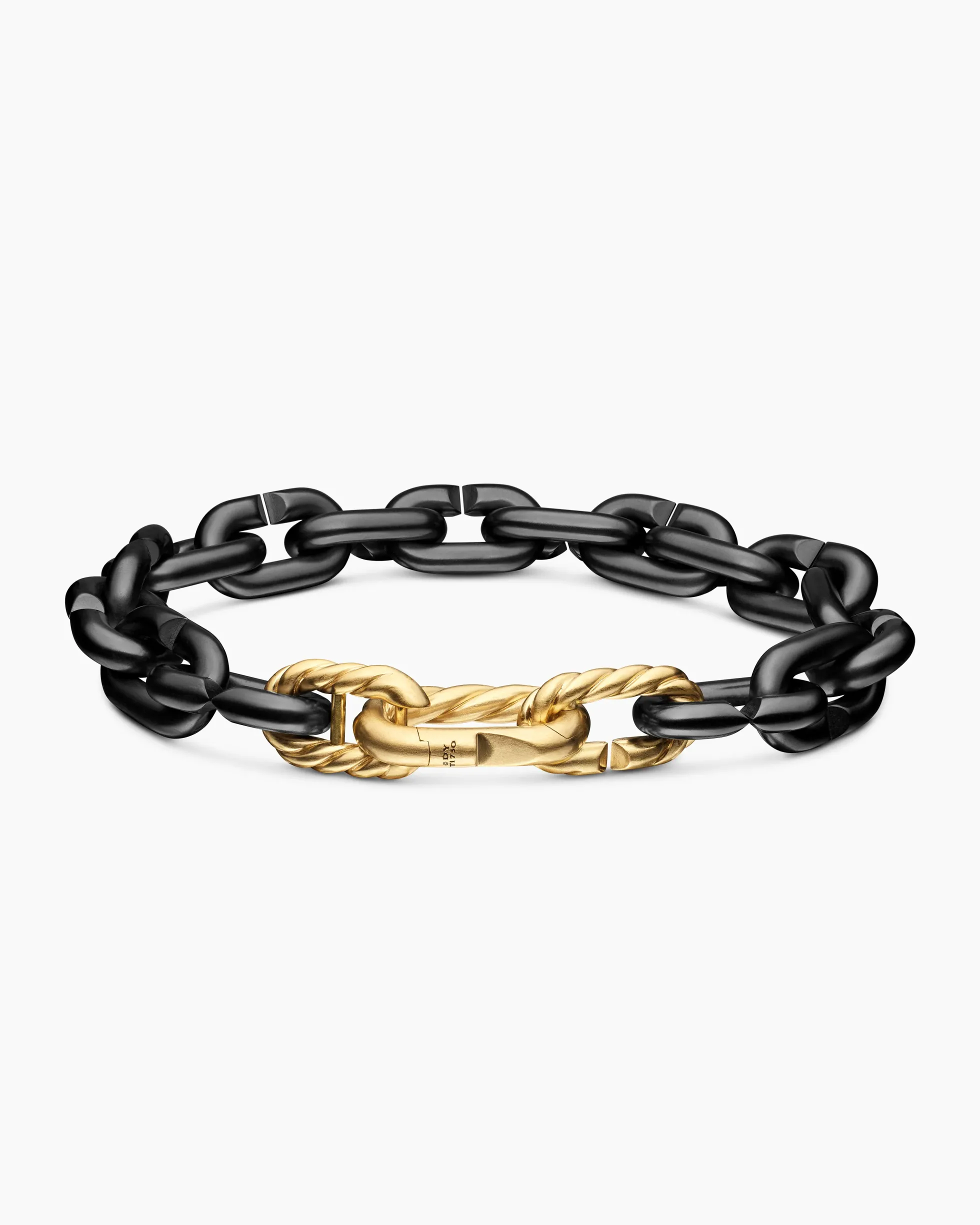Chain Links Bracelet Black Titanium with 18K Yellow Gold, 10mm