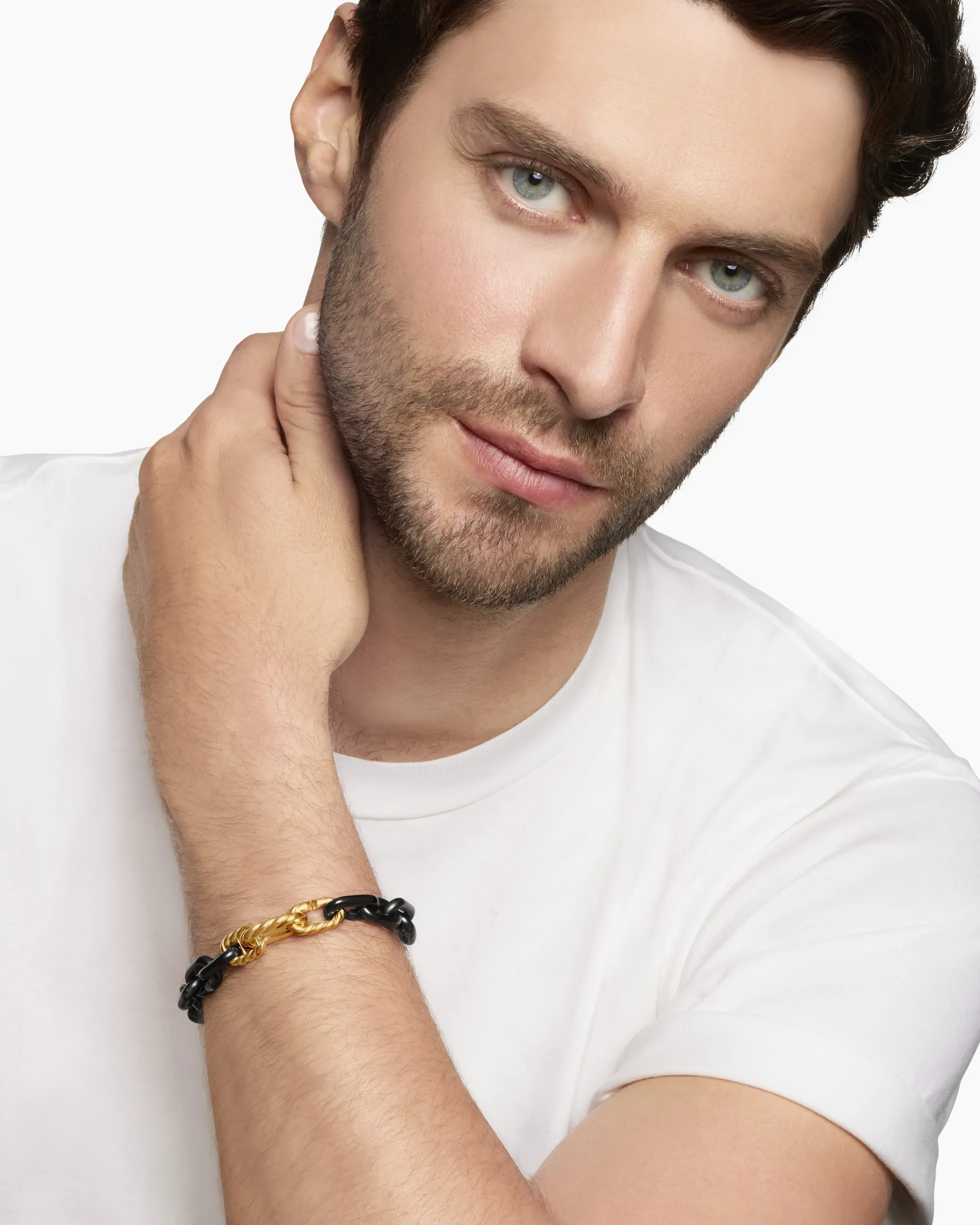 Chain Links Bracelet Black Titanium with 18K Yellow Gold, 10mm