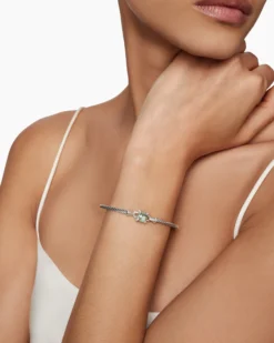 Chatelaine® Bracelet Sterling Silver with Prasiolite and Diamonds, 3mm