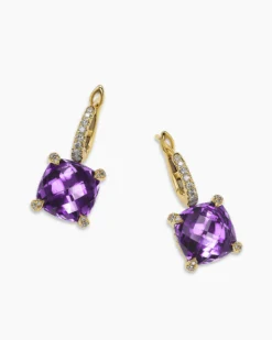 Chatelaine® Drop Earrings 18K Yellow Gold with Amethyst and Diamonds, 11mm