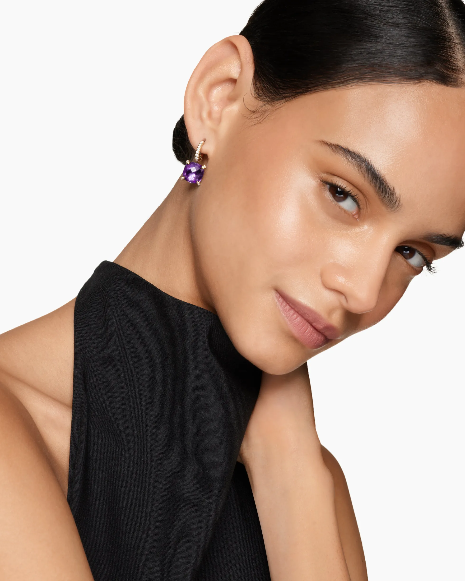 Chatelaine® Drop Earrings 18K Yellow Gold with Amethyst and Diamonds, 11mm