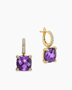 Chatelaine® Drop Earrings 18K Yellow Gold with Amethyst and Diamonds, 11mm