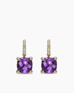 Chatelaine® Drop Earrings 18K Yellow Gold with Amethyst and Diamonds, 11mm
