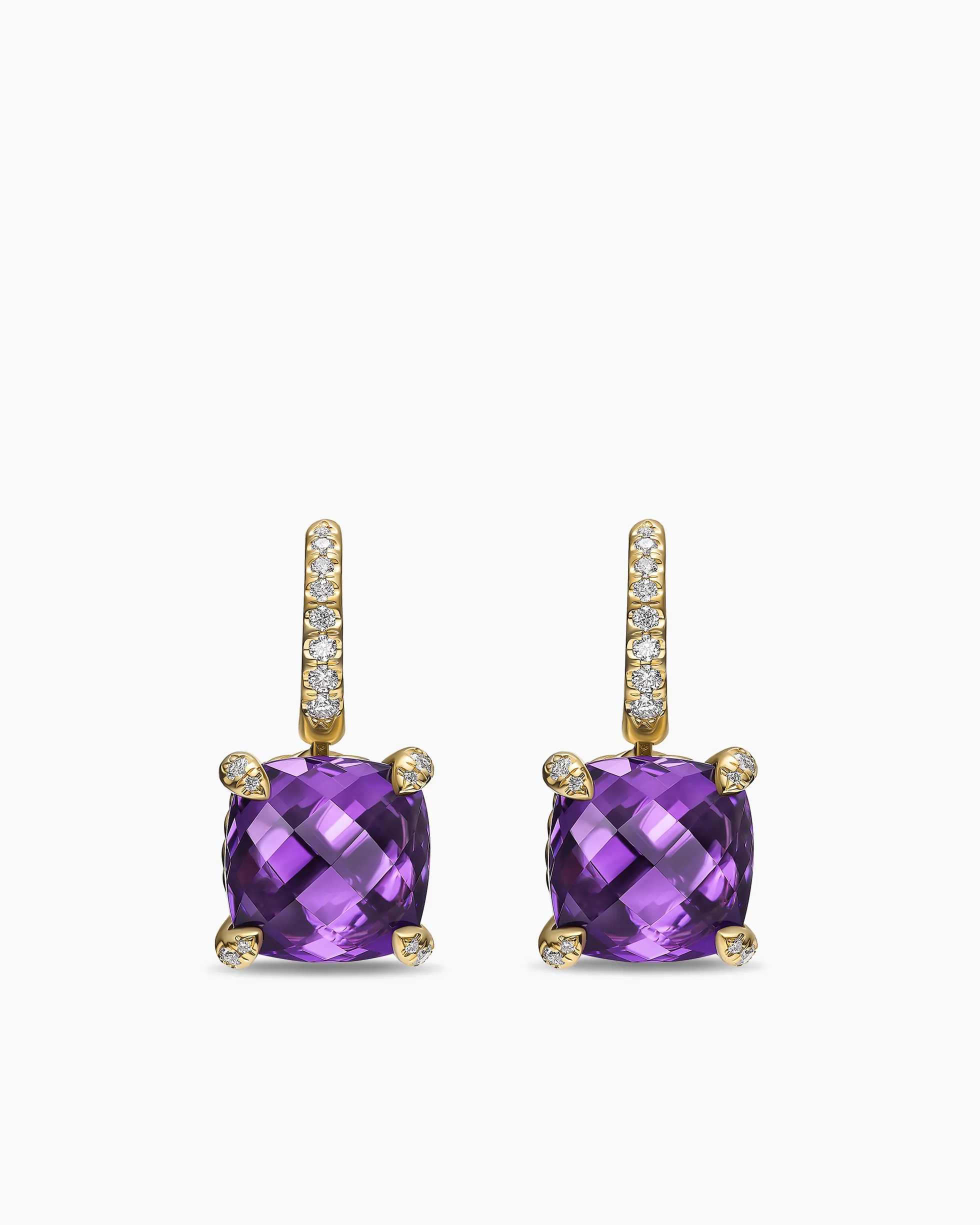 Chatelaine® Drop Earrings 18K Yellow Gold with Amethyst and Diamonds, 11mm