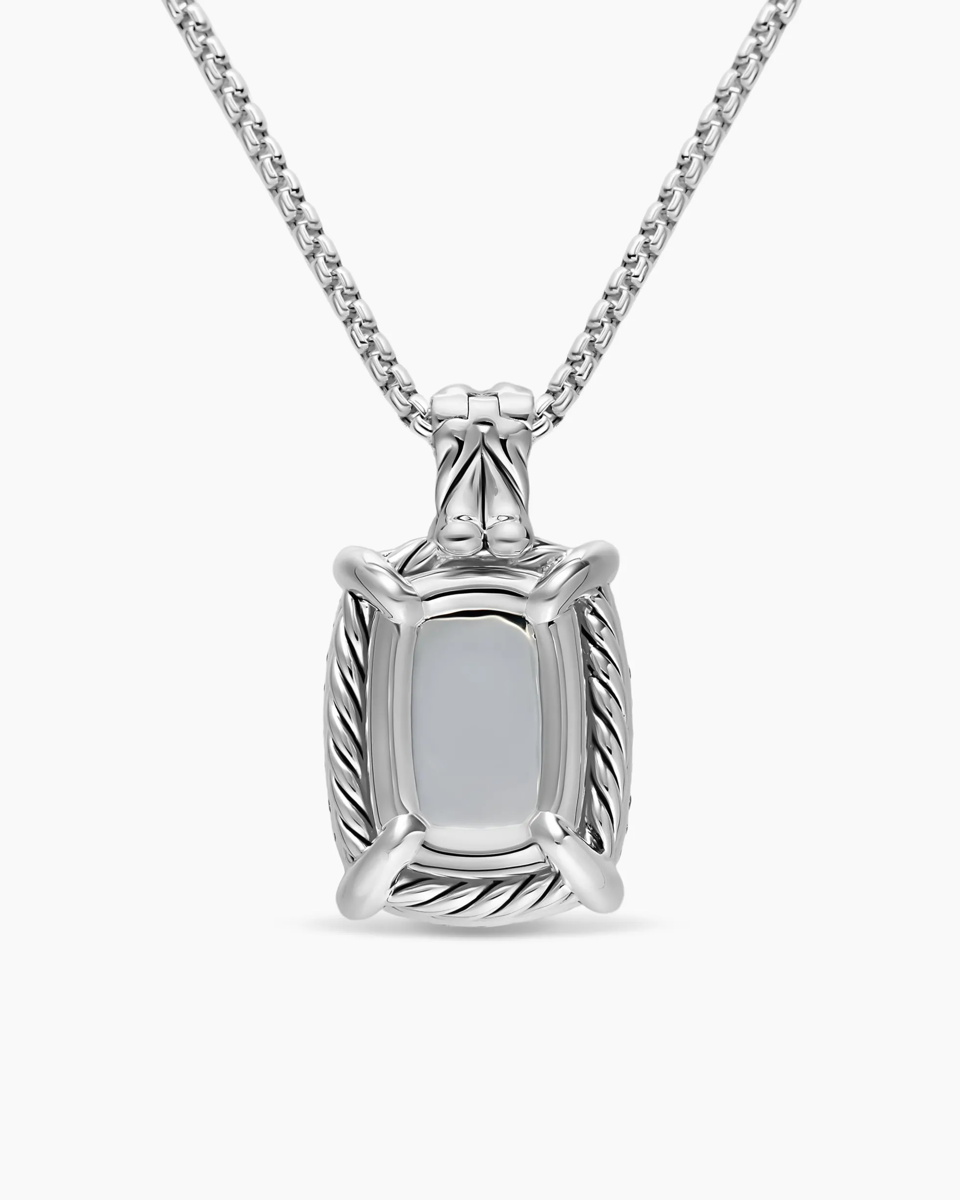 Chatelaine® Elongated Pendant Necklace Sterling Silver with Diamonds, 19mm