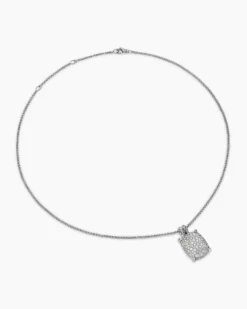 Chatelaine® Elongated Pendant Necklace Sterling Silver with Diamonds, 19mm