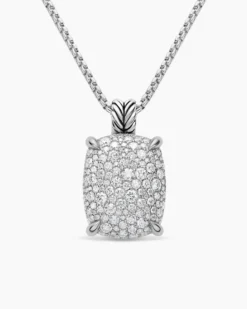 Chatelaine® Elongated Pendant Necklace Sterling Silver with Diamonds, 19mm