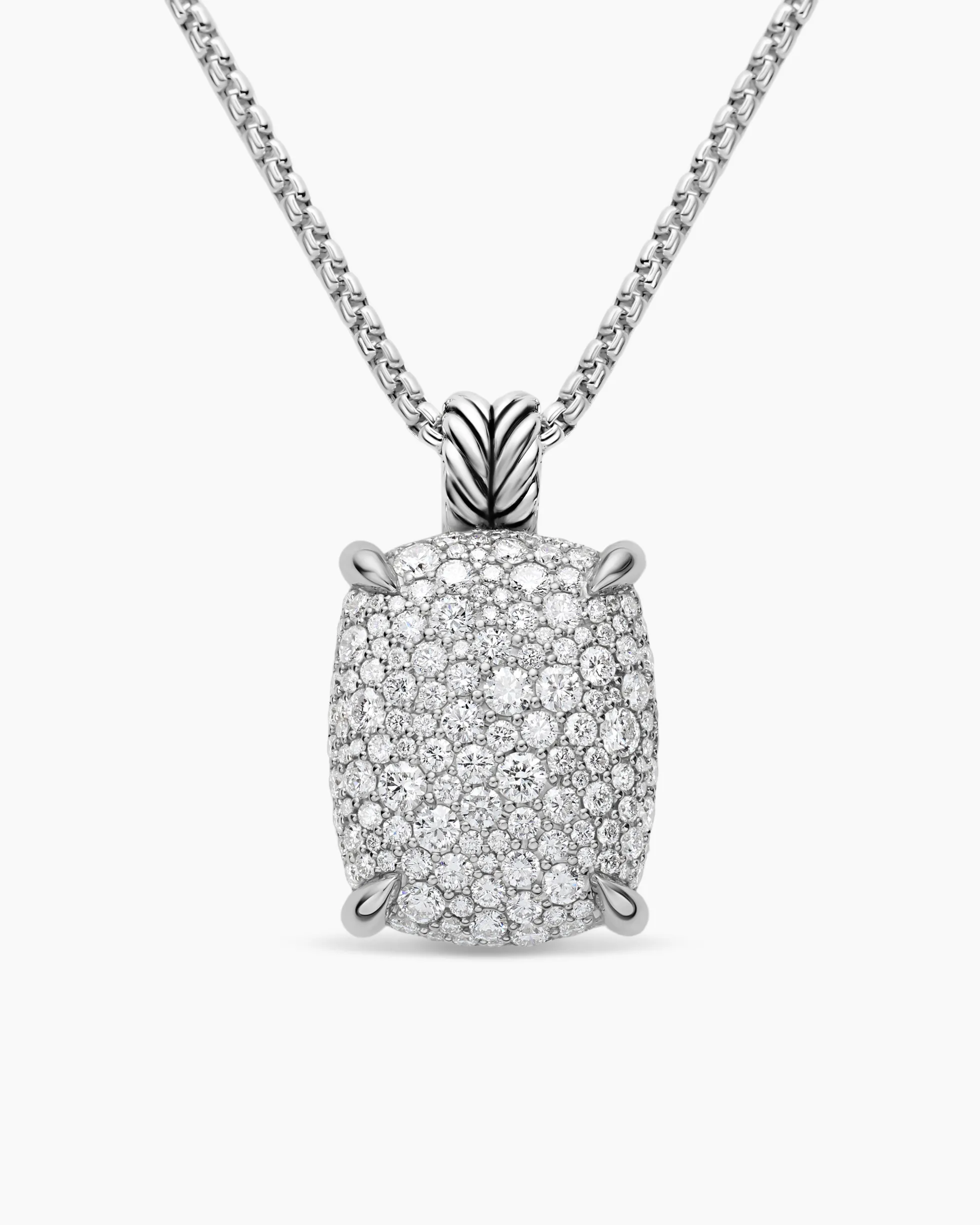 Chatelaine® Elongated Pendant Necklace Sterling Silver with Diamonds, 19mm