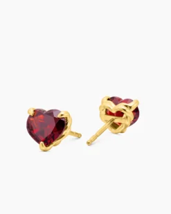 Chatelaine® Heart Stud Earrings 18K Yellow Gold with Garnet, 8mm