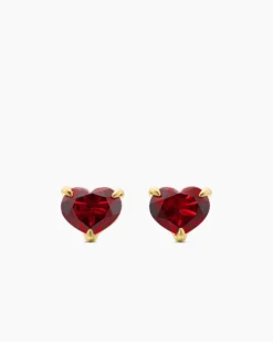 Chatelaine® Heart Stud Earrings 18K Yellow Gold with Garnet, 8mm