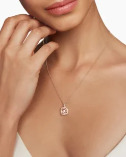 Chatelaine® Pavé Bezel Pendant Necklace 18K Rose Gold with Morganite and Diamonds, 9mm