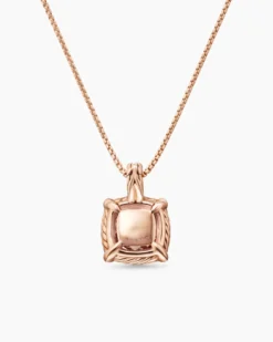 Chatelaine® Pavé Bezel Pendant Necklace 18K Rose Gold with Morganite and Diamonds, 9mm