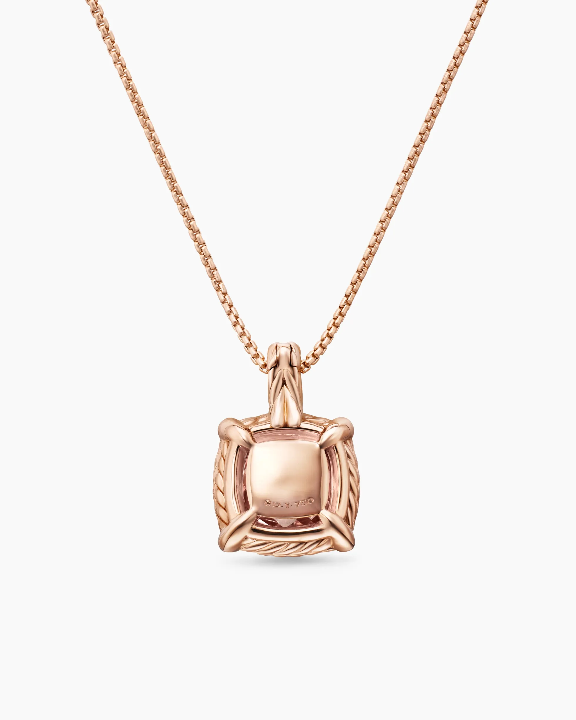 Chatelaine® Pavé Bezel Pendant Necklace 18K Rose Gold with Morganite and Diamonds, 9mm