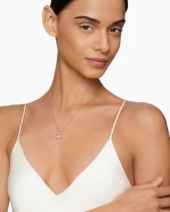 Chatelaine® Pavé Bezel Pendant Necklace 18K Rose Gold with Morganite and Diamonds, 9mm