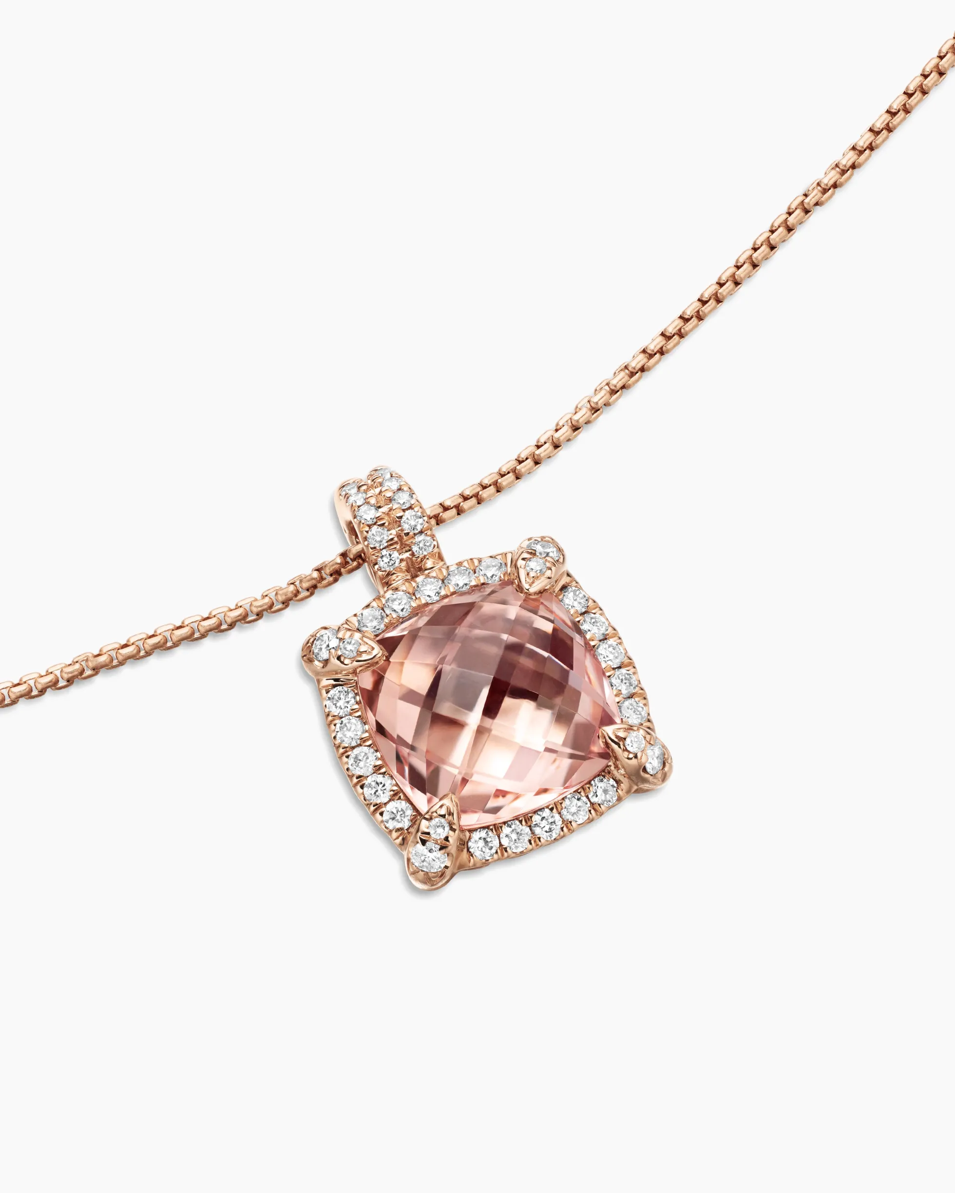 Chatelaine® Pavé Bezel Pendant Necklace 18K Rose Gold with Morganite and Diamonds, 9mm