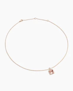 Chatelaine® Pavé Bezel Pendant Necklace 18K Rose Gold with Morganite and Diamonds, 9mm