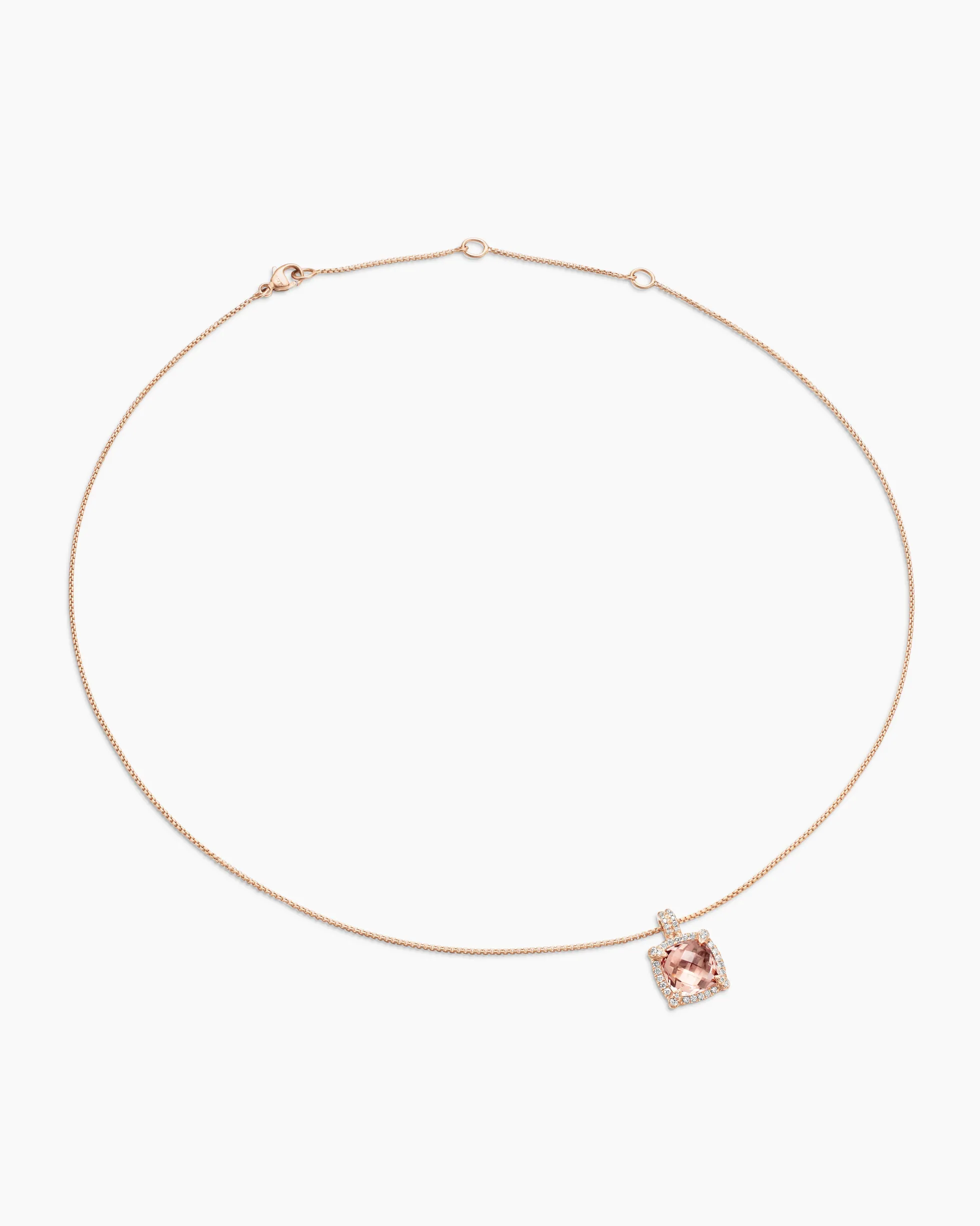 Chatelaine® Pavé Bezel Pendant Necklace 18K Rose Gold with Morganite and Diamonds, 9mm