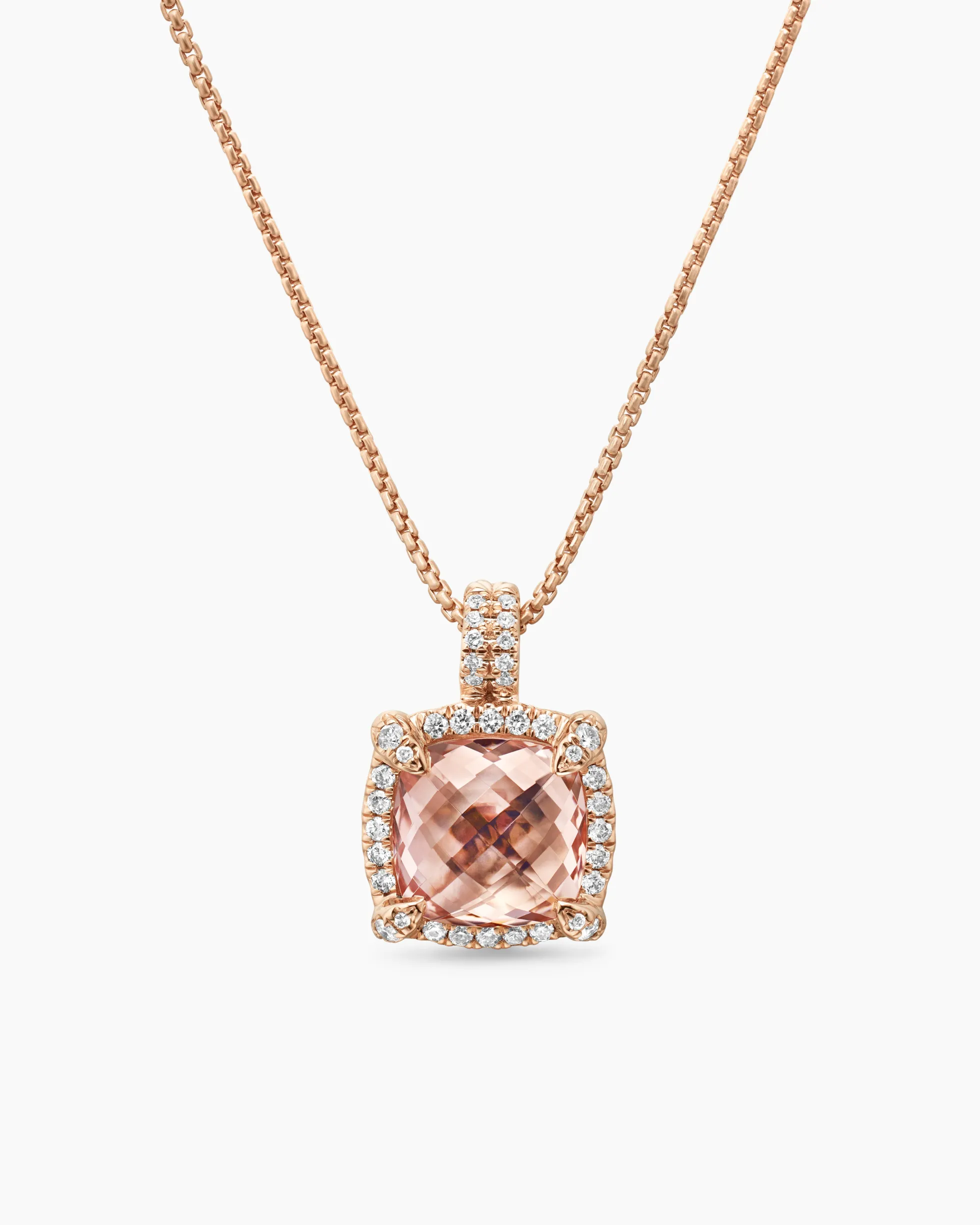 Chatelaine® Pavé Bezel Pendant Necklace 18K Rose Gold with Morganite and Diamonds, 9mm