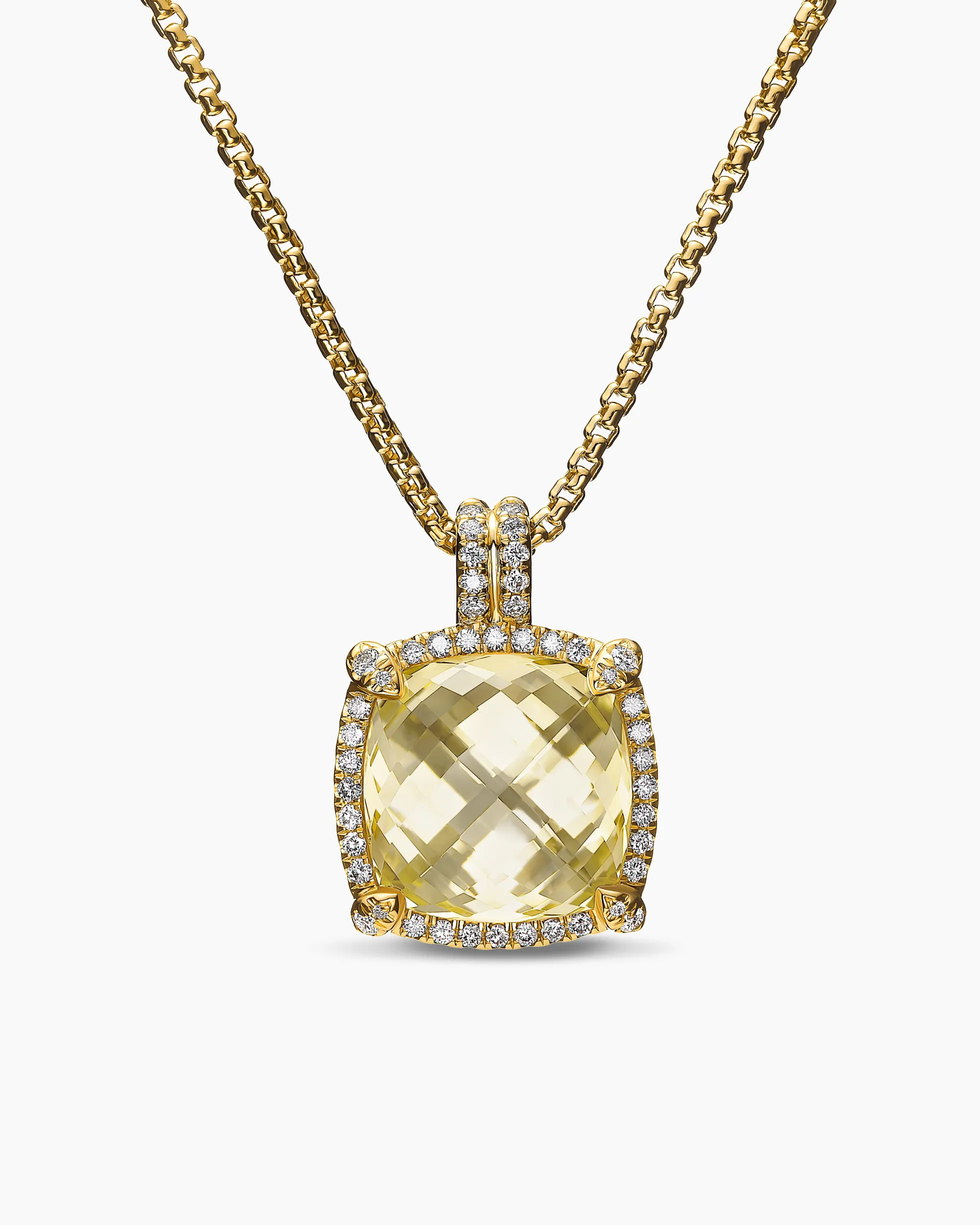 Chatelaine® Pavé Bezel Pendant Necklace 18K Yellow Gold with Champagne Citrine and Diamonds, 14mm