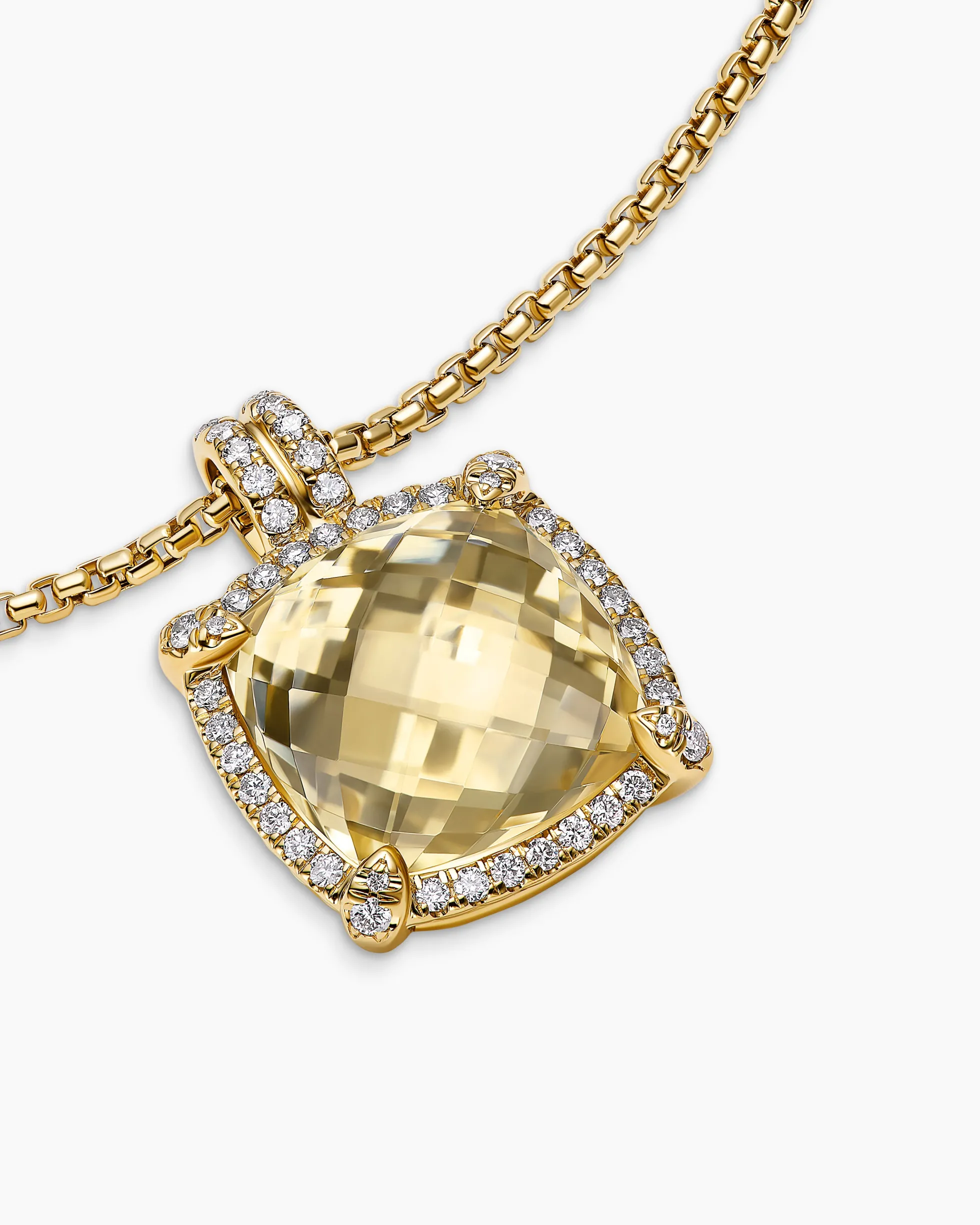 Chatelaine® Pavé Bezel Pendant Necklace 18K Yellow Gold with Champagne Citrine and Diamonds, 14mm