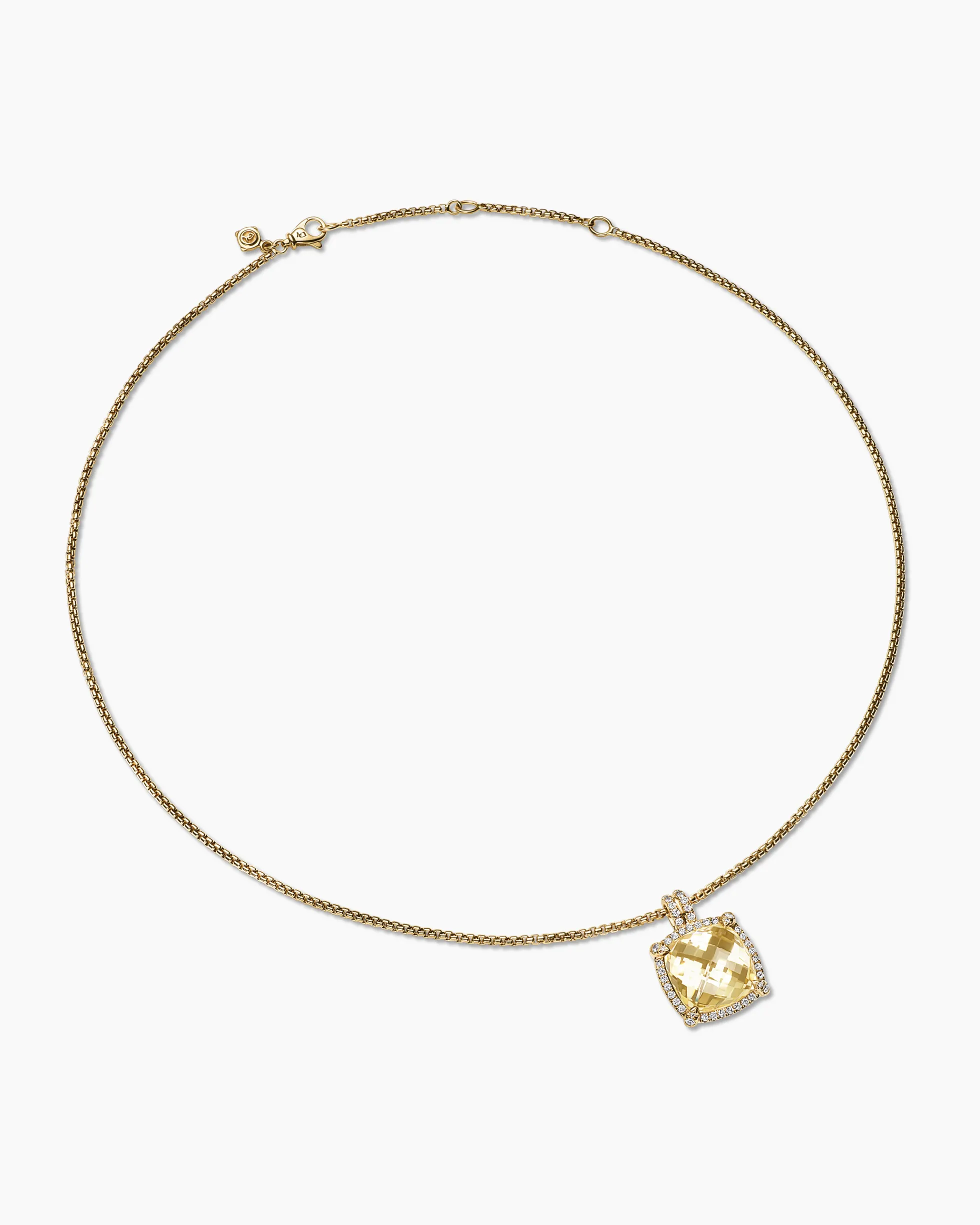 Chatelaine® Pavé Bezel Pendant Necklace 18K Yellow Gold with Champagne Citrine and Diamonds, 14mm