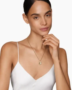 Chatelaine® Pavé Bezel Pendant Necklace 18K Yellow Gold with Champagne Citrine and Diamonds, 14mm