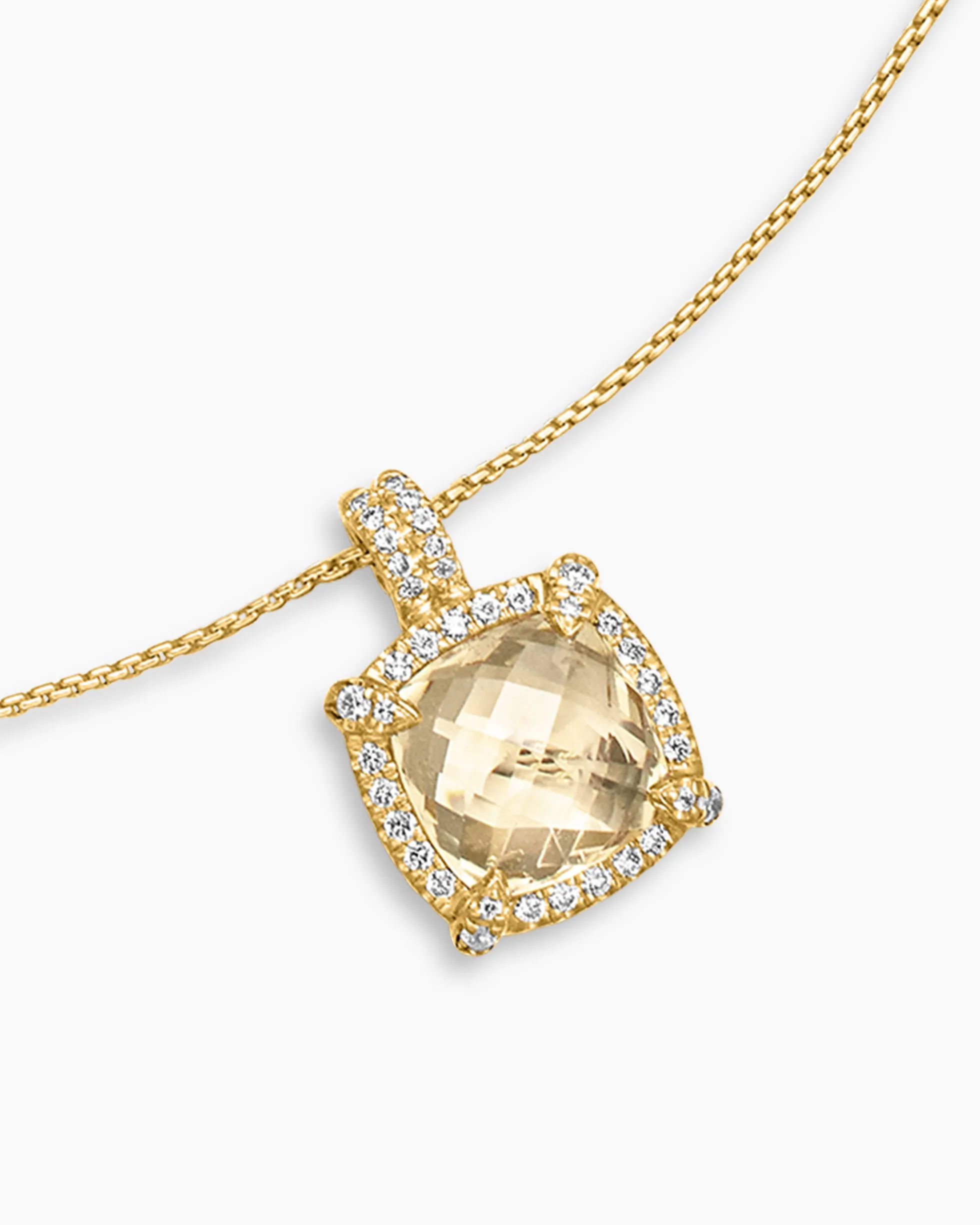 Chatelaine® Pavé Bezel Pendant Necklace 18K Yellow Gold with Champagne Citrine and Diamonds, 9mm
