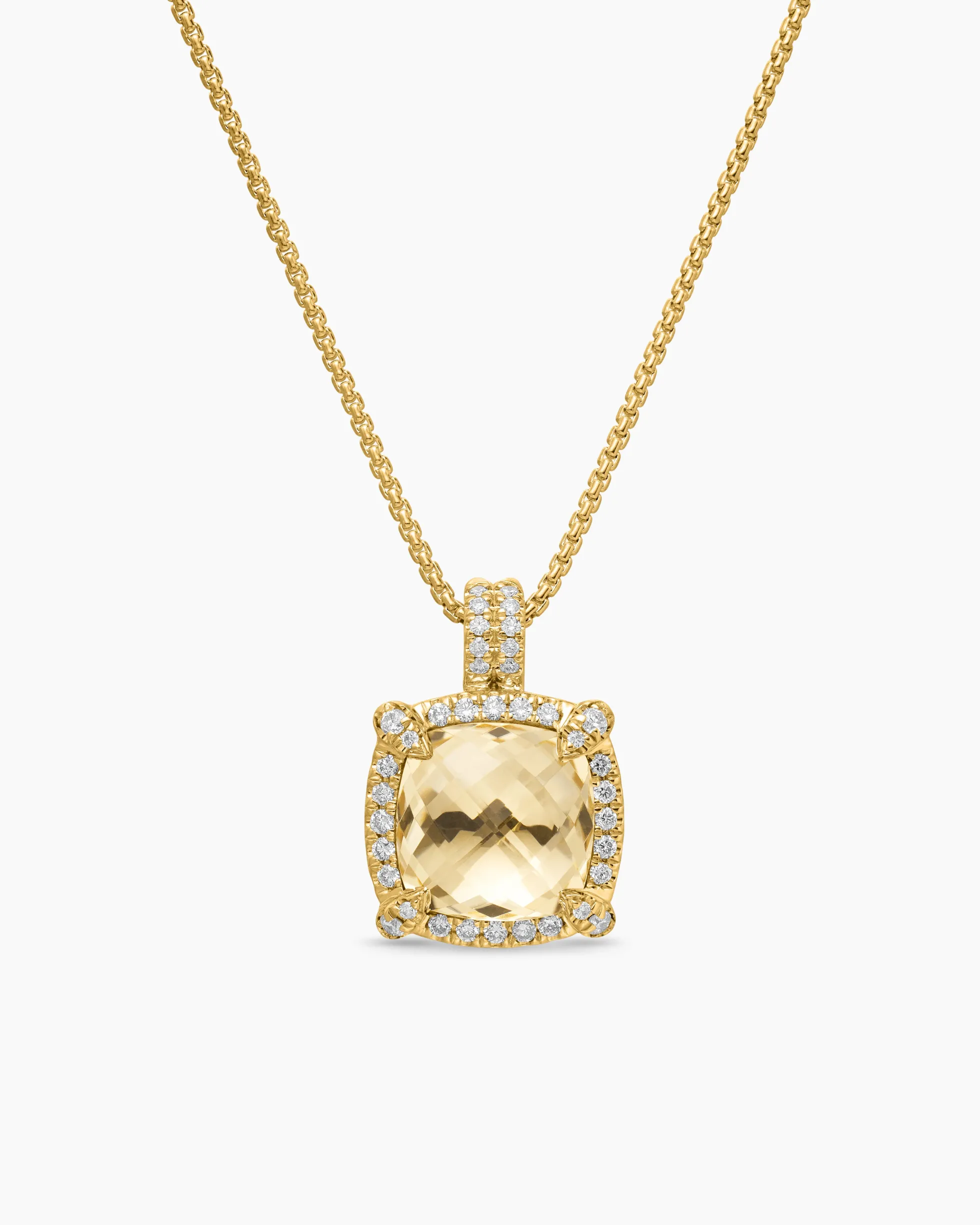Chatelaine® Pavé Bezel Pendant Necklace 18K Yellow Gold with Champagne Citrine and Diamonds, 9mm