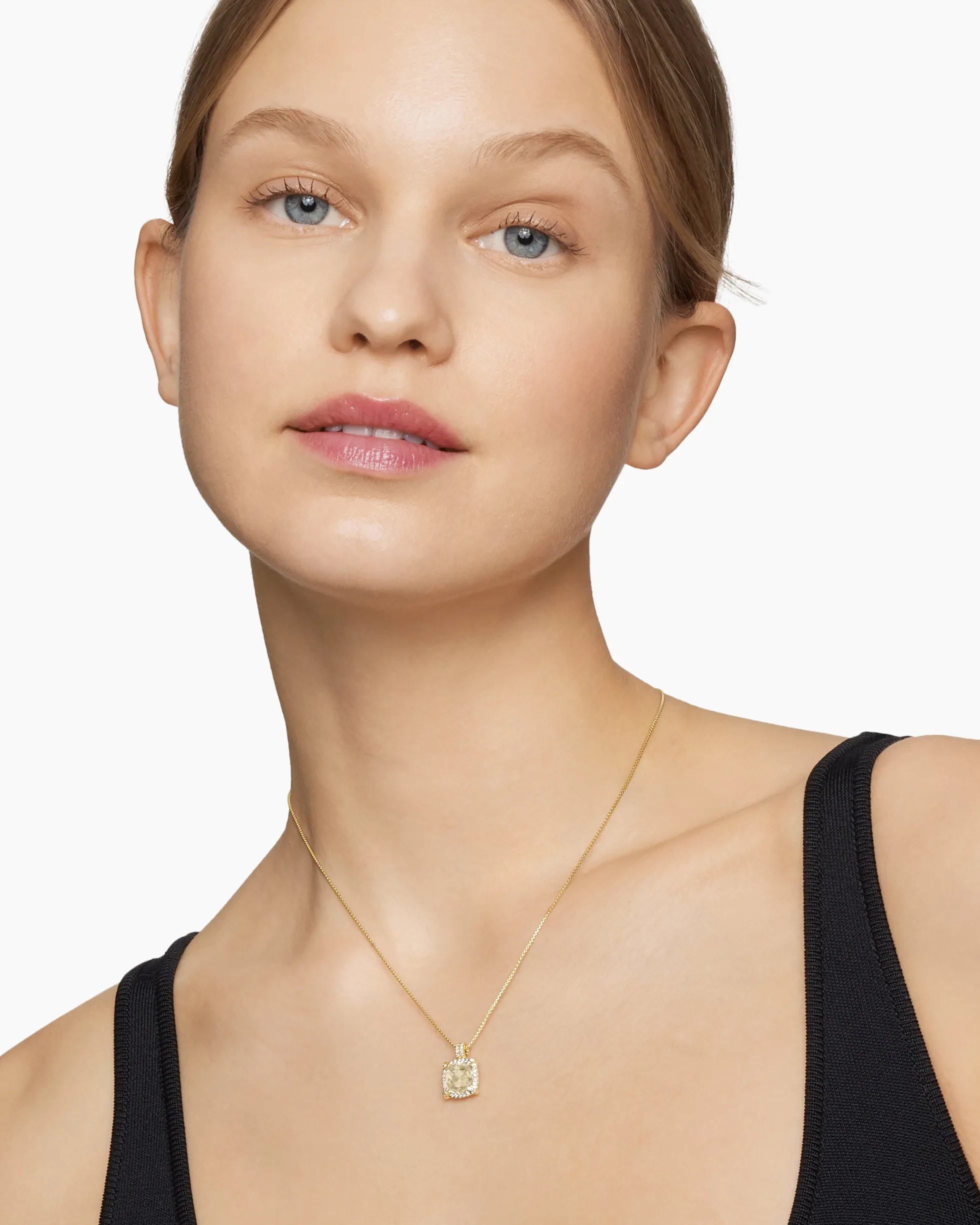 Chatelaine® Pavé Bezel Pendant Necklace 18K Yellow Gold with Champagne Citrine and Diamonds, 9mm