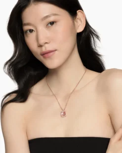 Chatelaine® Pavé Bezel Pendant Necklace 18K Rose Gold with Morganite and Diamonds, 14mm