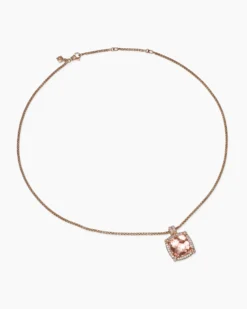Chatelaine® Pavé Bezel Pendant Necklace 18K Rose Gold with Morganite and Diamonds, 14mm