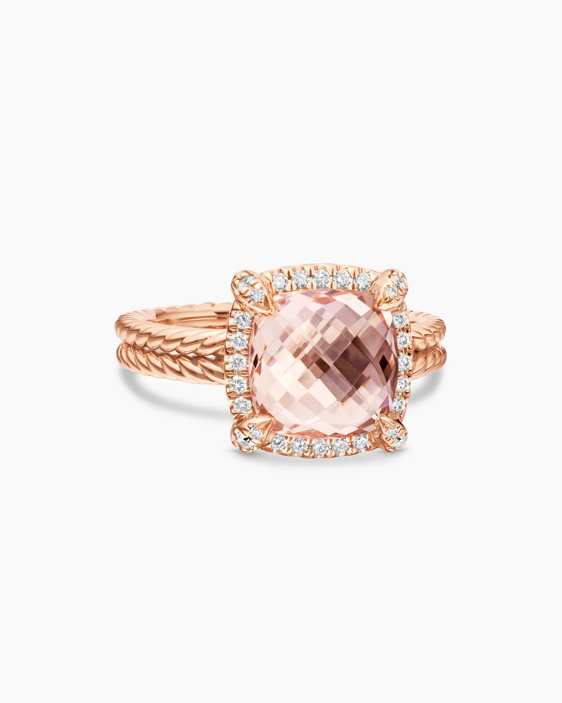 Chatelaine® Pavé Bezel Ring 18K Rose Gold with Morganite and Diamonds, 9mm