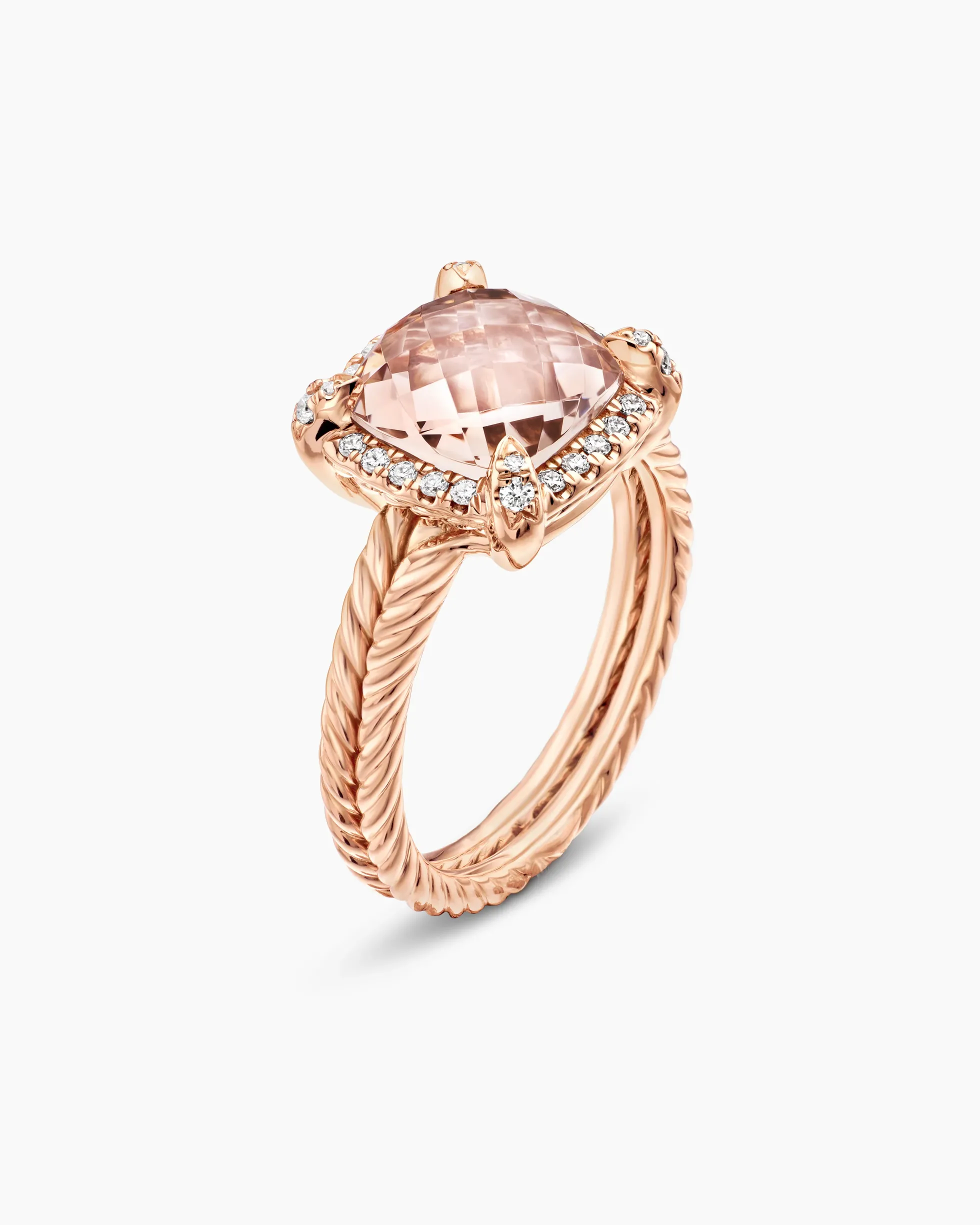 Chatelaine® Pavé Bezel Ring 18K Rose Gold with Morganite and Diamonds, 9mm