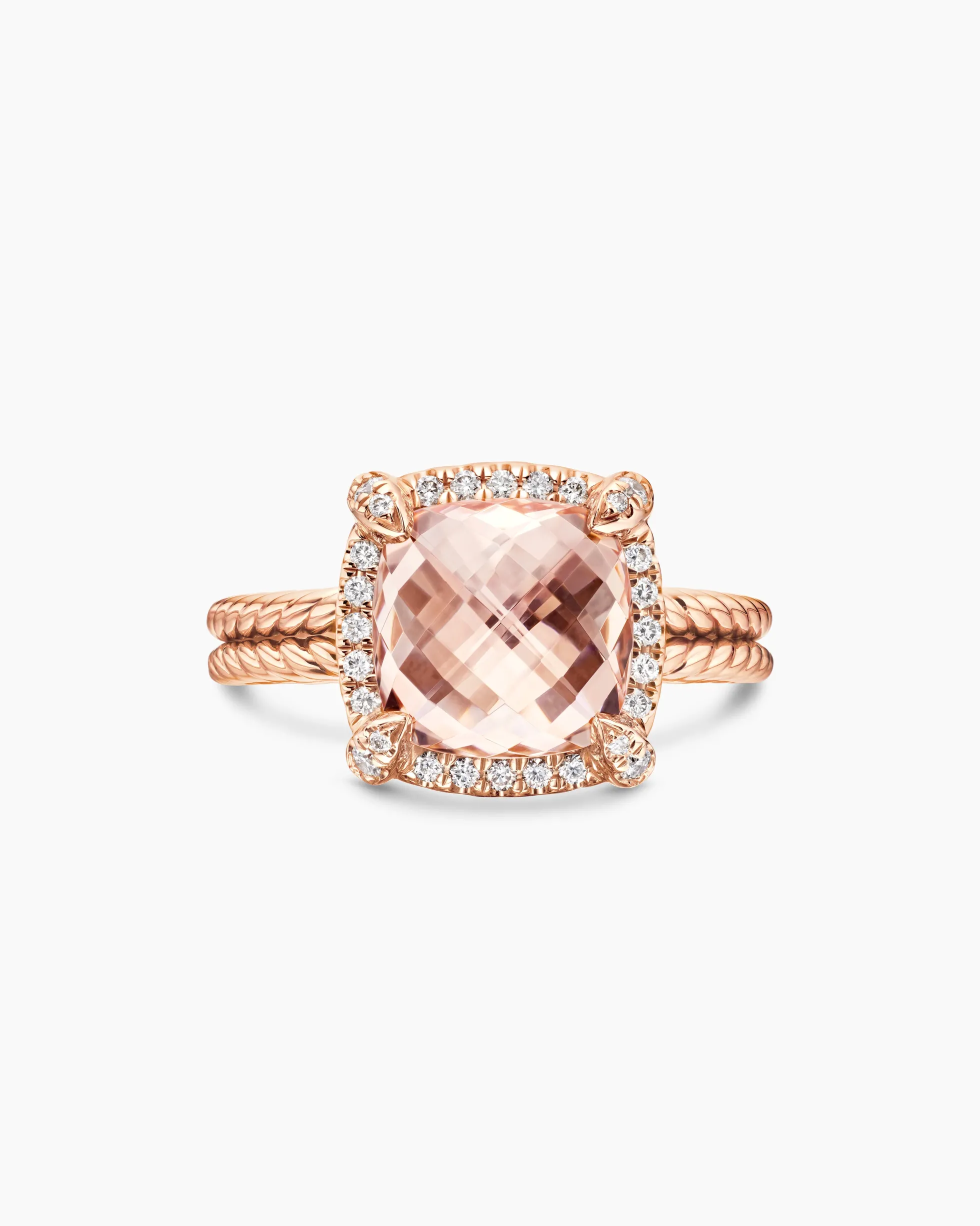 Chatelaine® Pavé Bezel Ring 18K Rose Gold with Morganite and Diamonds, 9mm