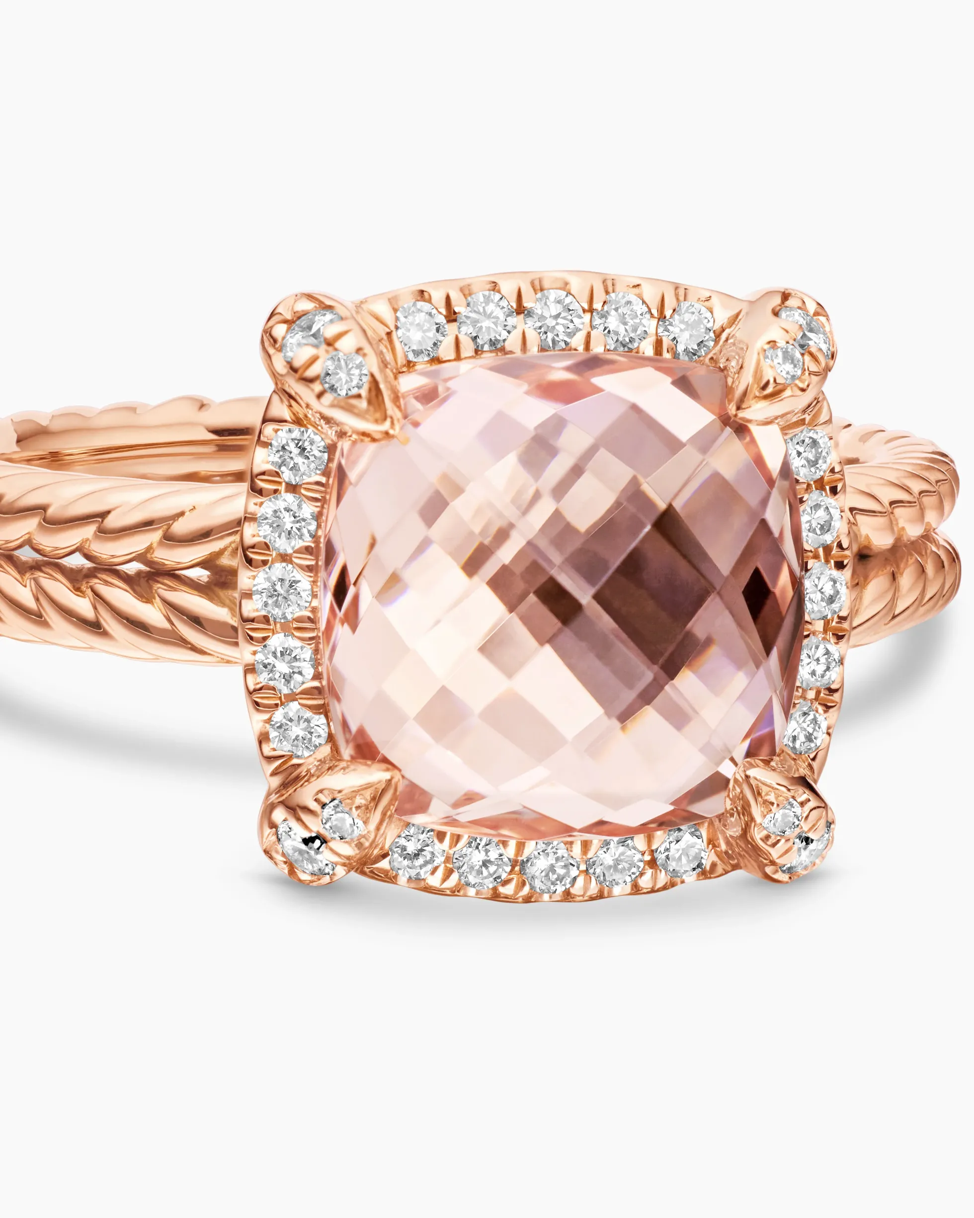 Chatelaine® Pavé Bezel Ring 18K Rose Gold with Morganite and Diamonds, 9mm