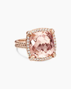 Chatelaine® Pavé Bezel Ring 18K Rose Gold with Morganite and Diamonds, 14mm
