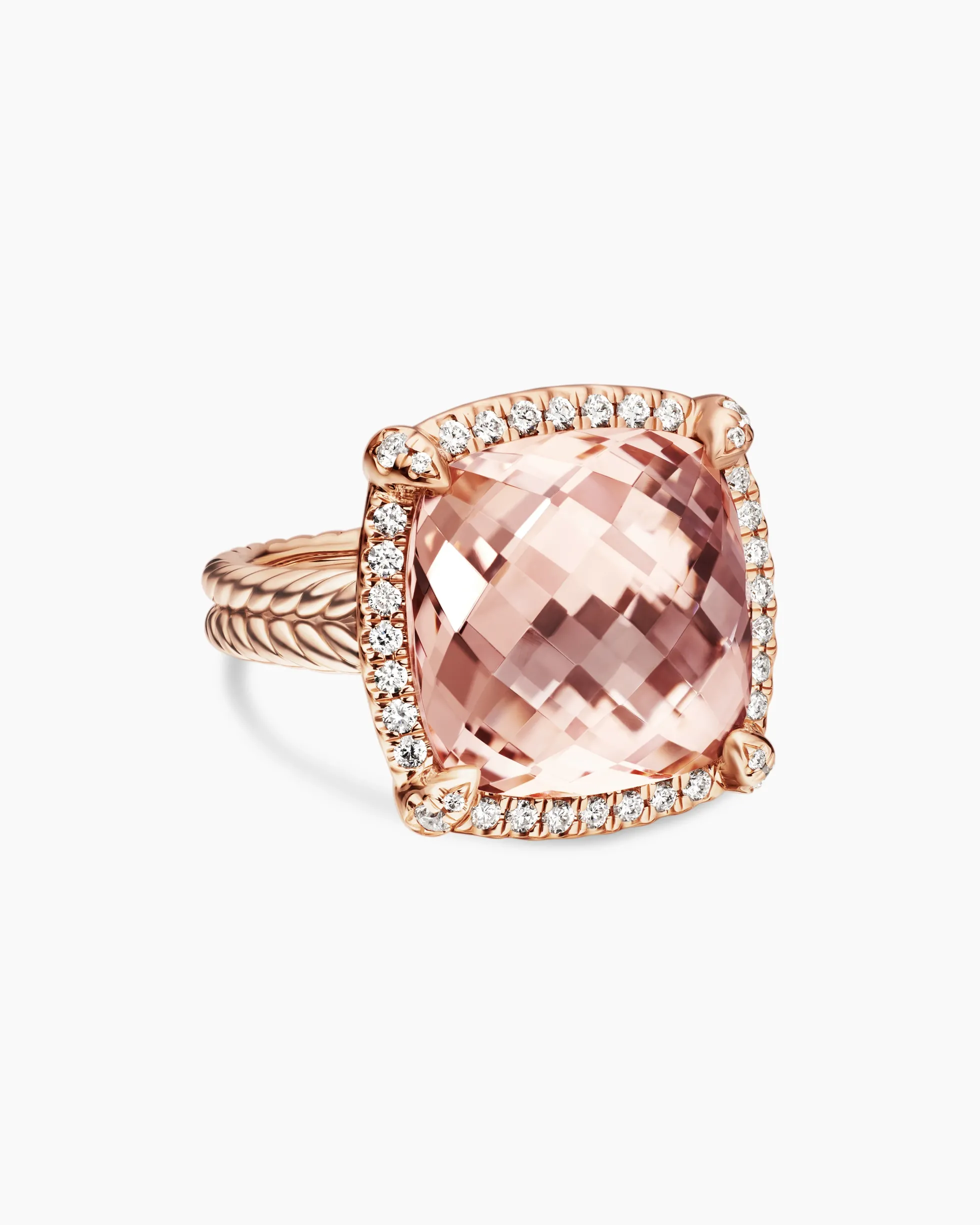 Chatelaine® Pavé Bezel Ring 18K Rose Gold with Morganite and Diamonds, 14mm