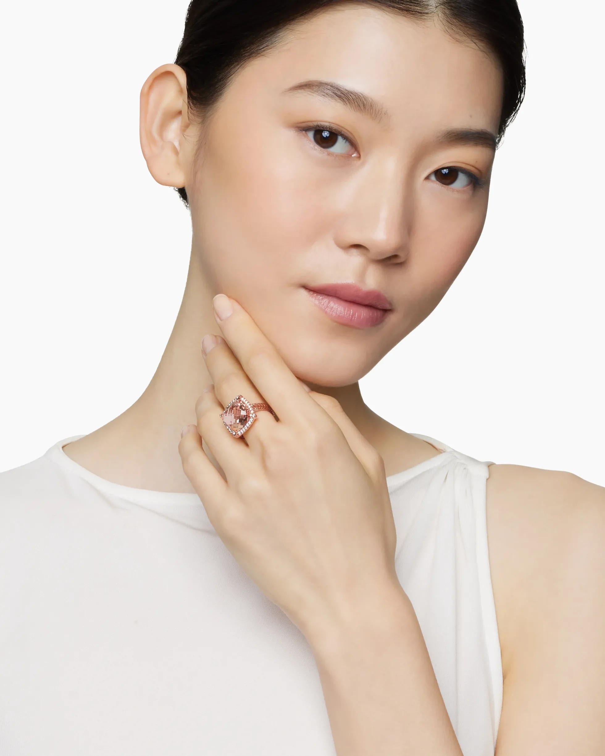 Chatelaine® Pavé Bezel Ring 18K Rose Gold with Morganite and Diamonds, 14mm