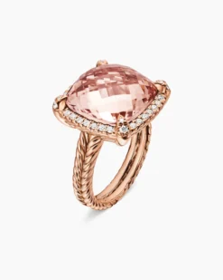 Chatelaine® Pavé Bezel Ring 18K Rose Gold with Morganite and Diamonds, 14mm