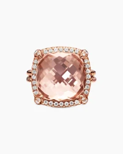 Chatelaine® Pavé Bezel Ring 18K Rose Gold with Morganite and Diamonds, 14mm