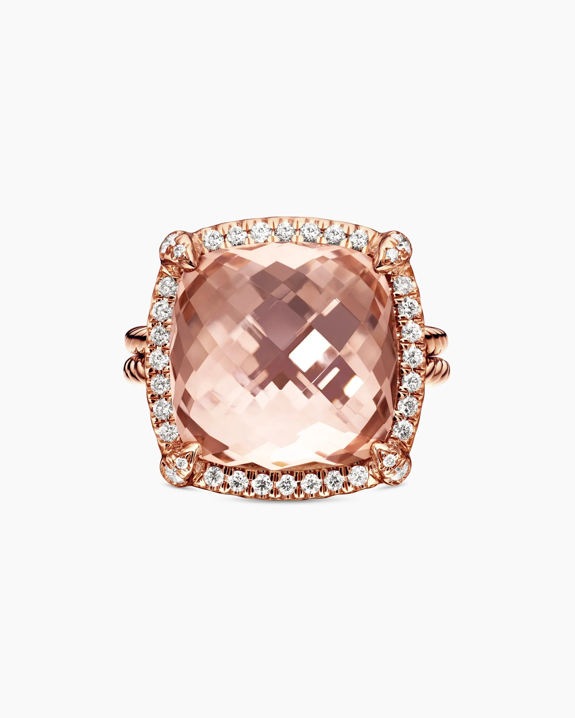 Chatelaine® Pavé Bezel Ring 18K Rose Gold with Morganite and Diamonds, 14mm
