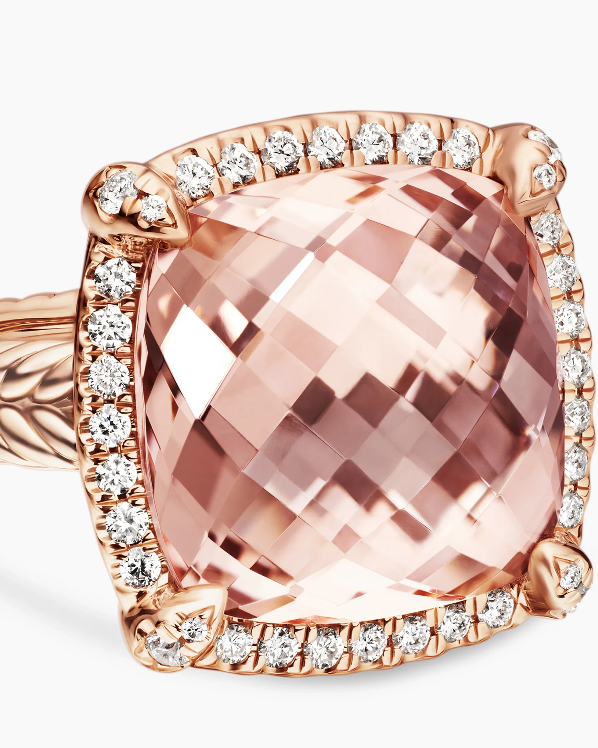 Chatelaine® Pavé Bezel Ring 18K Rose Gold with Morganite and Diamonds, 14mm